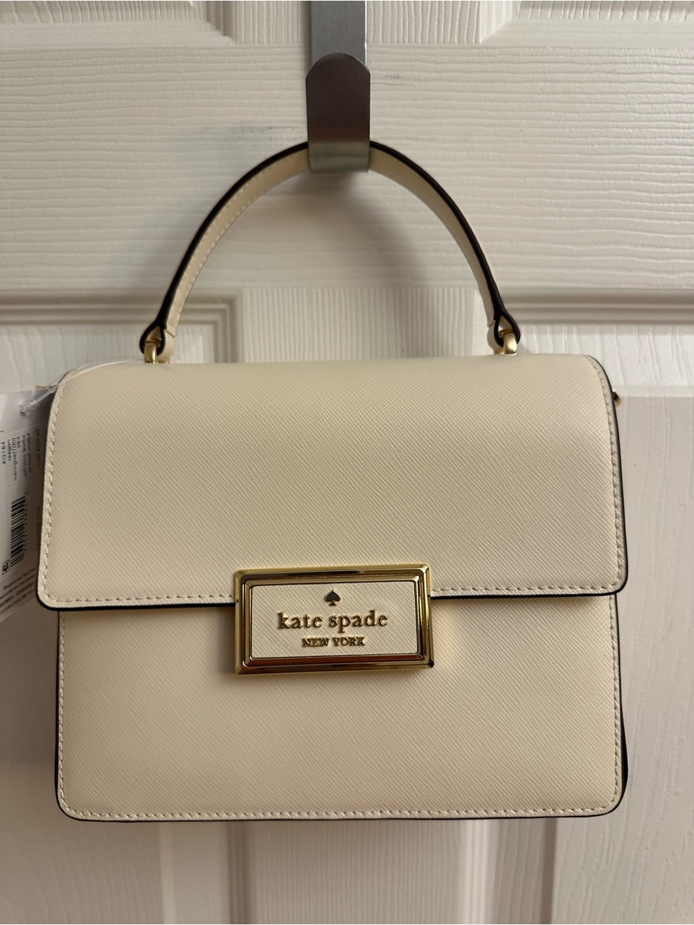 kate spade Cream Structured Top-Handle Satchel with Gold Hardware